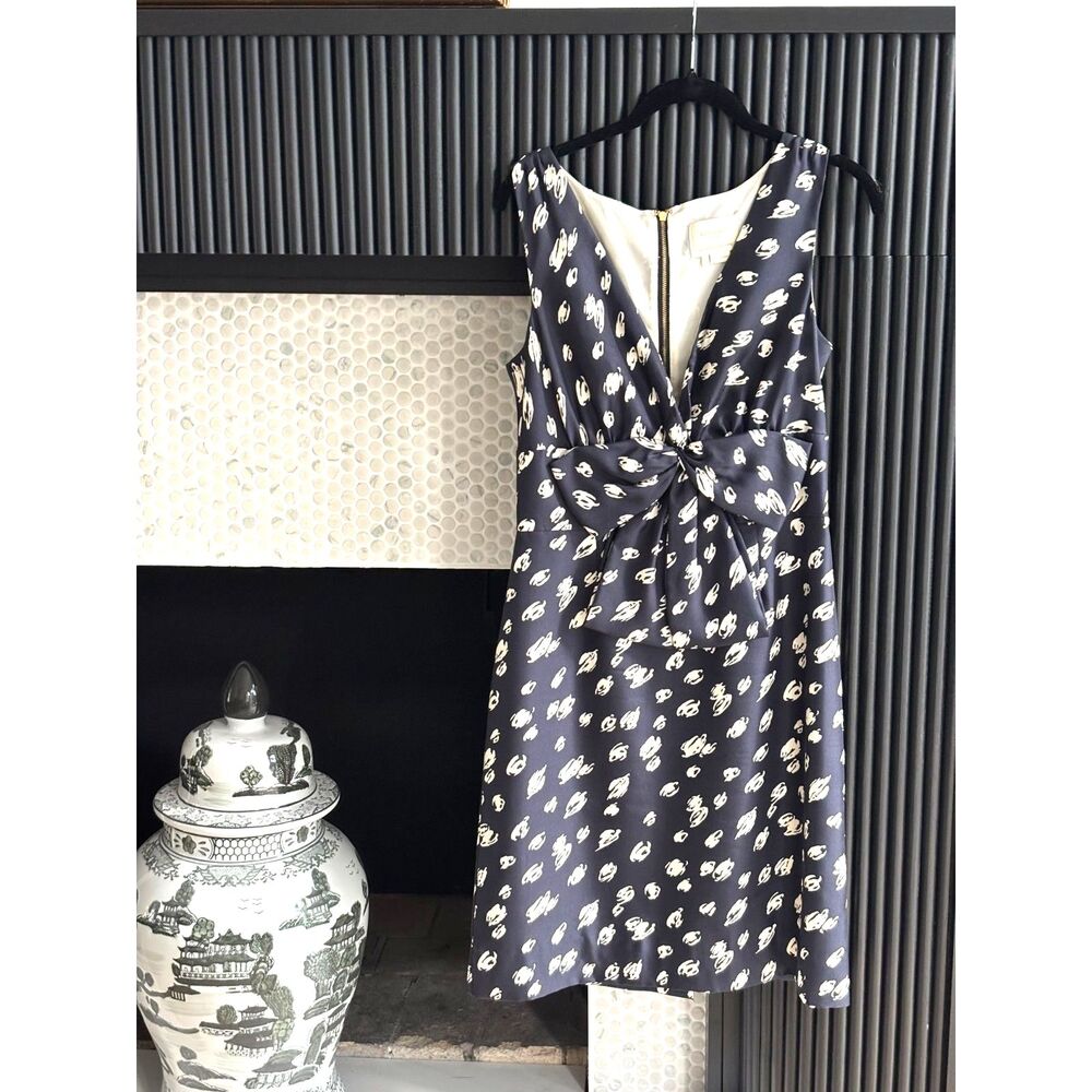 Kate Spade Blaine Silk Dress Navy Abstract Polka Dot Bow 6